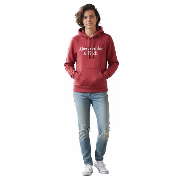Abercrombie & Fitch Tops - Abercrombie & Fitch Hoodie Womens Small Red Logo‎ Pullover Sweatshirt Soft AF